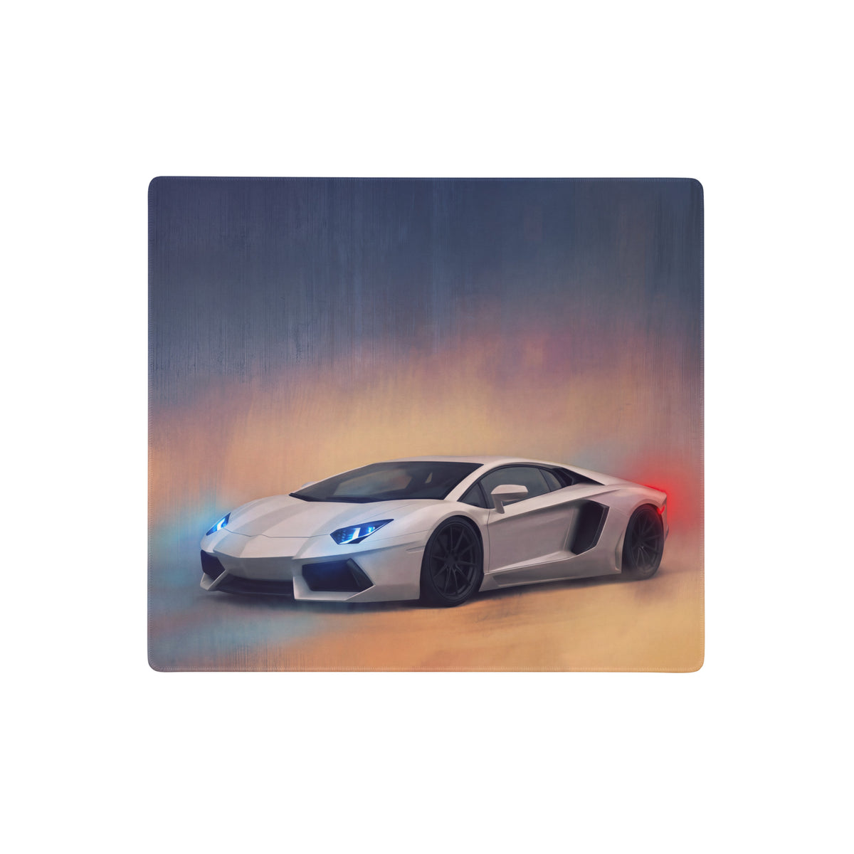 White lamborghini aventador inspired pearl white extended non slip desk pad with dynamic car illustration