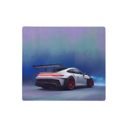 White porsche 911 gt3 with red wheels and black rear spoiler on a red accent stitched edge gaming desk pad