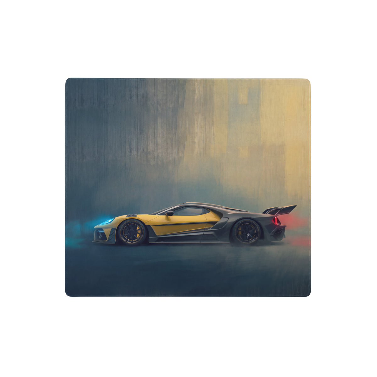 Yellow and black sports car illustration on a high-precision xl ford gt inspired speed yellow gaming mousepad