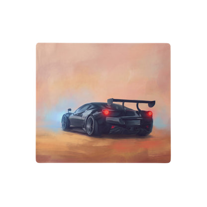 Black mclaren senna inspired papaya sunset desk mat with red taillights and rear spoiler artistic print for gaming