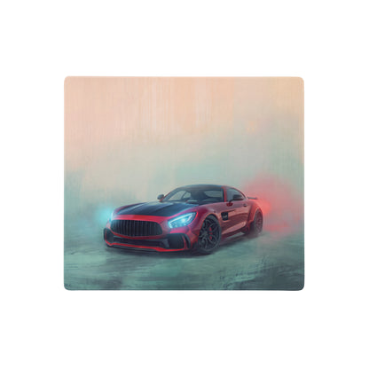 Red and black mercedes-amg gt r sports car illustration on wooden non-slip extended desk mouse pad