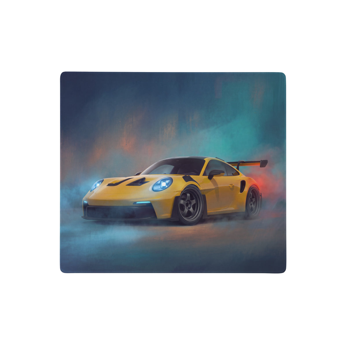 Vibrant yellow porsche 911 gt3 rs race car graphic on rectangular high-precision xl gaming mousepad desk mat