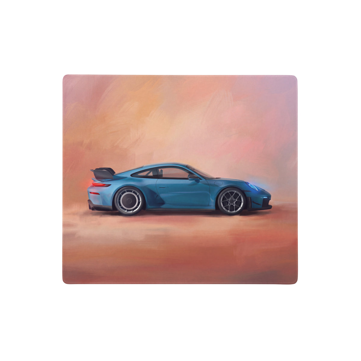Blue porsche 911 gt3 rs sports car illustration on a rectangular polyester desk mat for xl gaming mousepad use