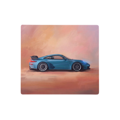 Blue porsche 911 gt3 rs sports car illustration on a rectangular polyester desk mat for xl gaming mousepad use