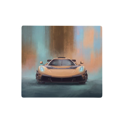 Koenigsegg jesko inspired gold frontale desk mat with sleek golden-orange hypercar and glowing blue headlights design