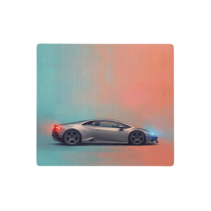 Silver lamborghini huracán inspired titanium profile desk mat with ultra-glide cloth surface and gradient car illustration