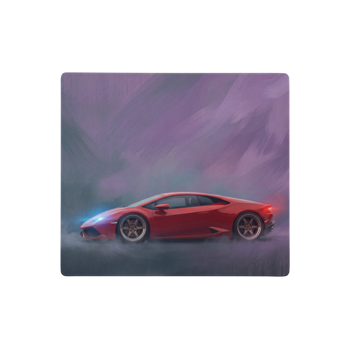 Red lamborghini huracán inspired rosso edition desk pad with stitched edge featuring a smoky sports car design