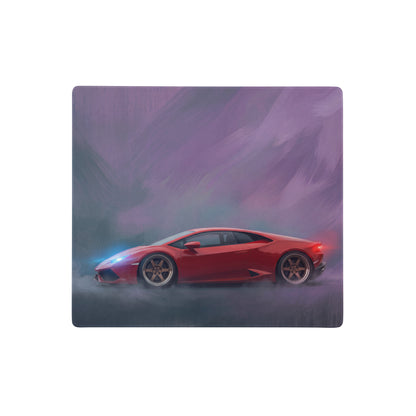 Red lamborghini huracán inspired rosso edition desk pad with stitched edge featuring a smoky sports car design