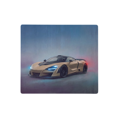 McLaren 720s inspired sahara gold desk pad with sleek gold sports car illustration and premium non slip rubber base