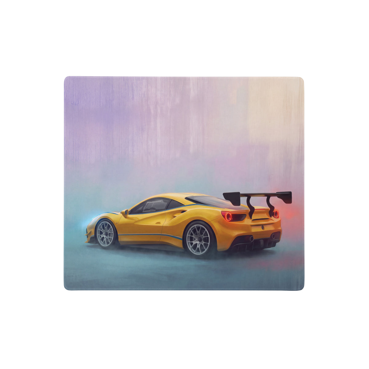 Yellow ferrari sports car illustration on a rectangular non-slip rubber base motorsport desk mat gaming mousepad