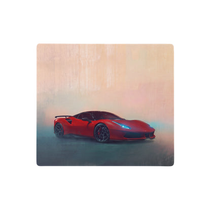 Vibrant red ferrari 488 pista inspired corsa edition sports car illustration on a square wooden plaque wall art