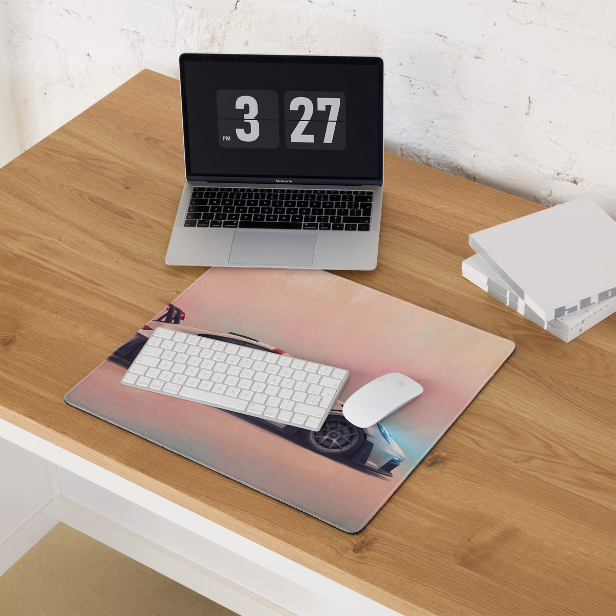 Porsche 911 GT3 RS Inspired Gaming Mouse Pad – White Sports Car Extended Desk Mat