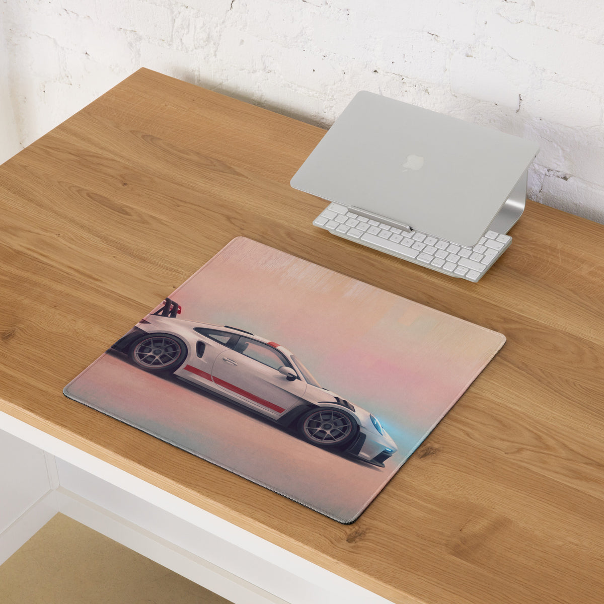 Porsche 911 GT3 RS Inspired Gaming Mouse Pad – White Sports Car Extended Desk Mat