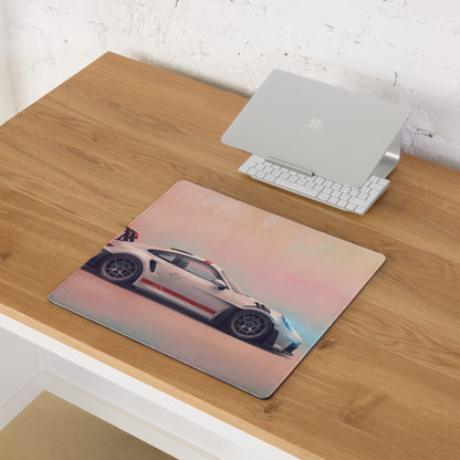 Porsche 911 GT3 RS Inspired Gaming Mouse Pad – White Sports Car Extended Desk Mat