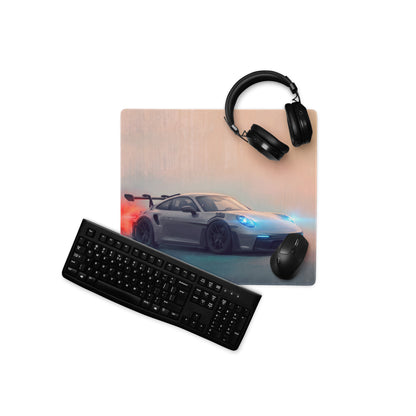 Porsche 911 GT3 RS Inspired Gaming Mouse Pad – Silver Sports Car Extended Desk Mat