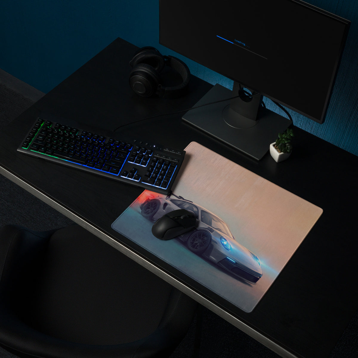 Porsche 911 GT3 RS Inspired Gaming Mouse Pad – Silver Sports Car Extended Desk Mat