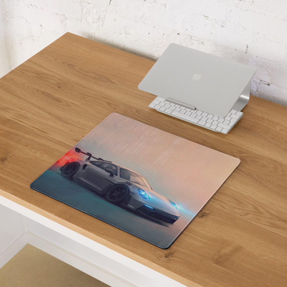 Porsche 911 GT3 RS Inspired Gaming Mouse Pad – Silver Sports Car Extended Desk Mat