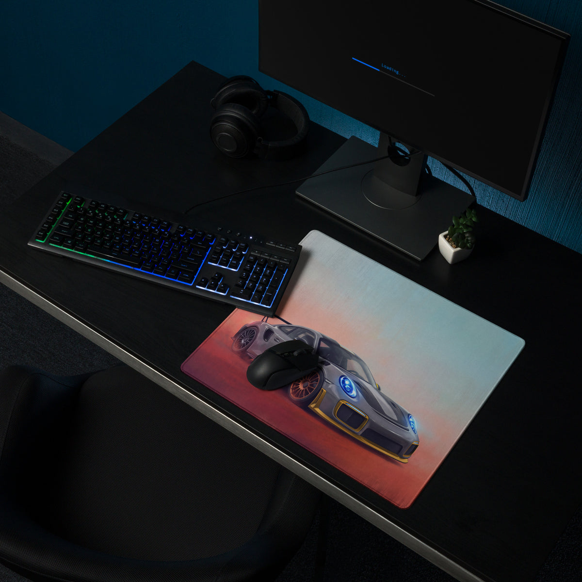 Porsche 911 GT3 RS Inspired Gaming Mouse Pad – Silver and Yellow Race Car Extended Desk Mat