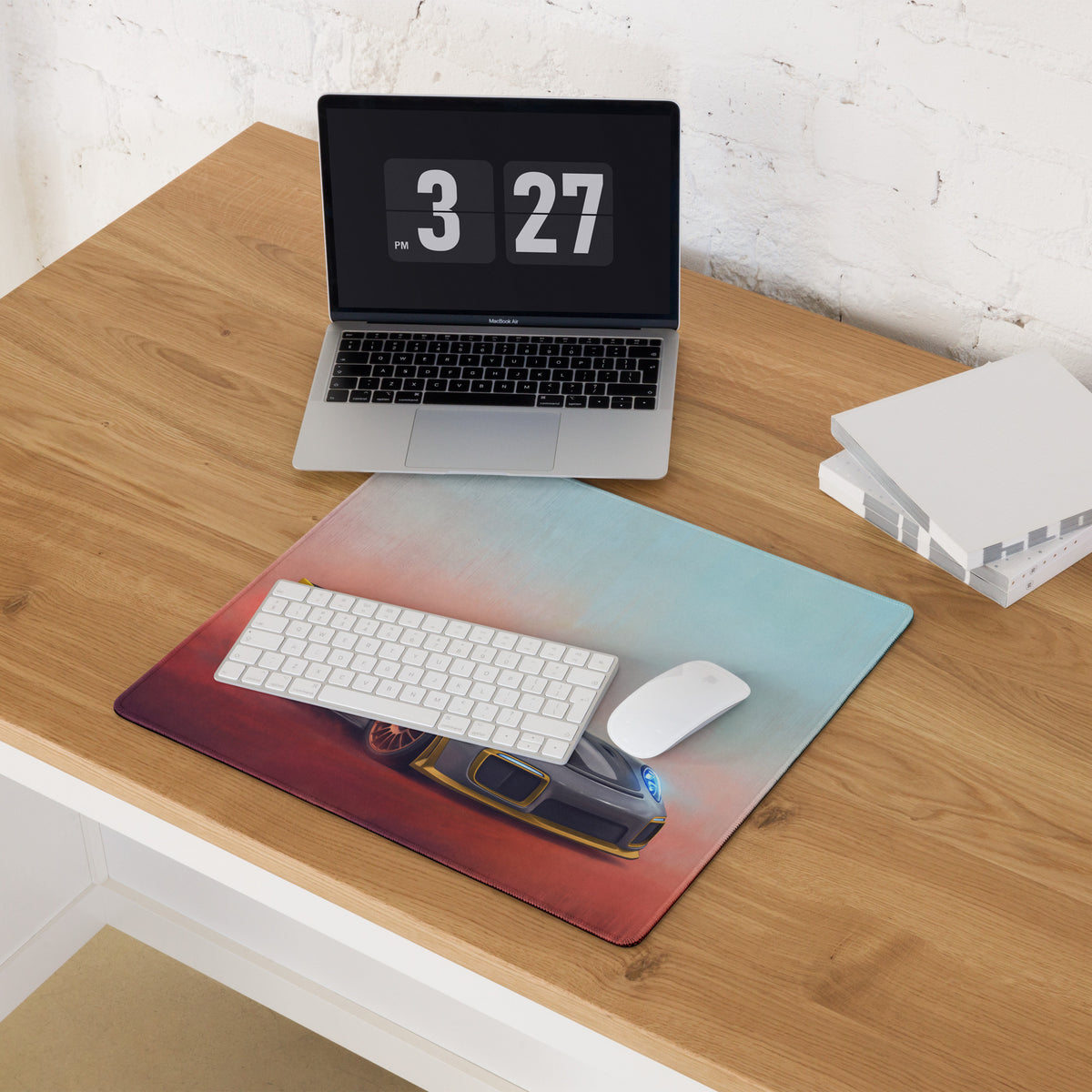 Porsche 911 GT3 RS Inspired Gaming Mouse Pad – Silver and Yellow Race Car Extended Desk Mat