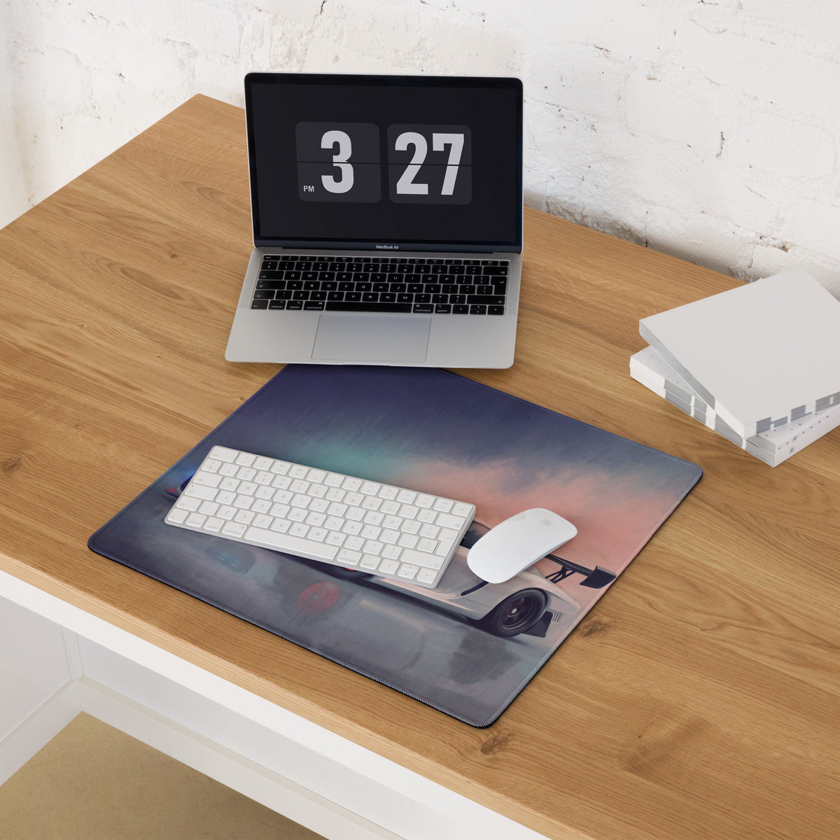 Porsche 911 GT3 RS Inspired Gaming Mouse Pad – White Race Car Extended Desk Mat