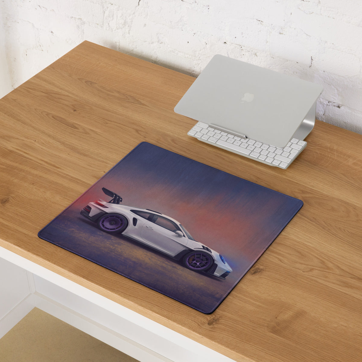 Porsche 911 GT3 RS Inspired Gaming Mouse Pad – White Race Car Extended Desk Mat