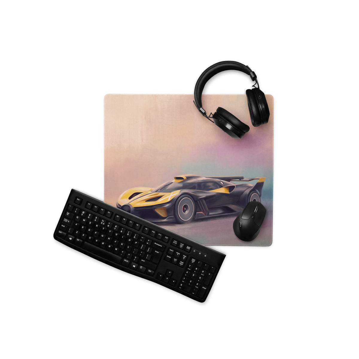 Bugatti Bolide Inspired Gaming Mouse Pad – Yellow and Black Track Hypercar Extended Desk Mat