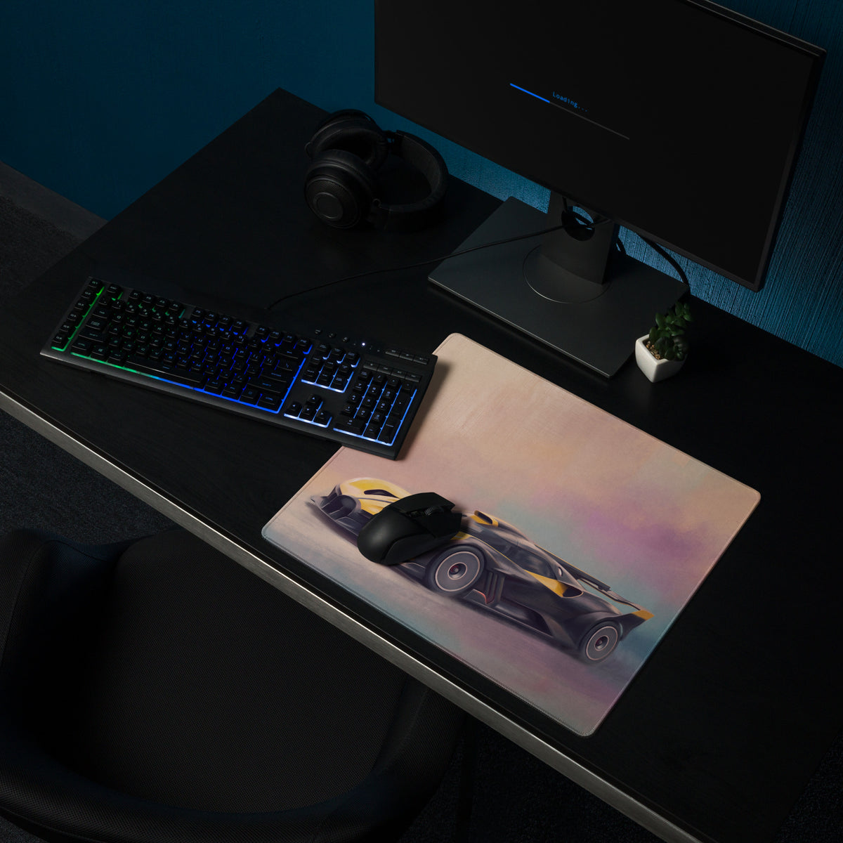 Bugatti Bolide Inspired Gaming Mouse Pad – Yellow and Black Track Hypercar Extended Desk Mat