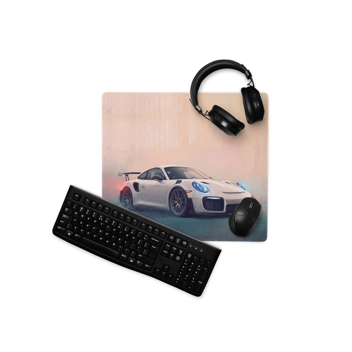 Porsche 911 GT3 RS Inspired Gaming Mouse Pad – White Race Car Extended Desk Mat