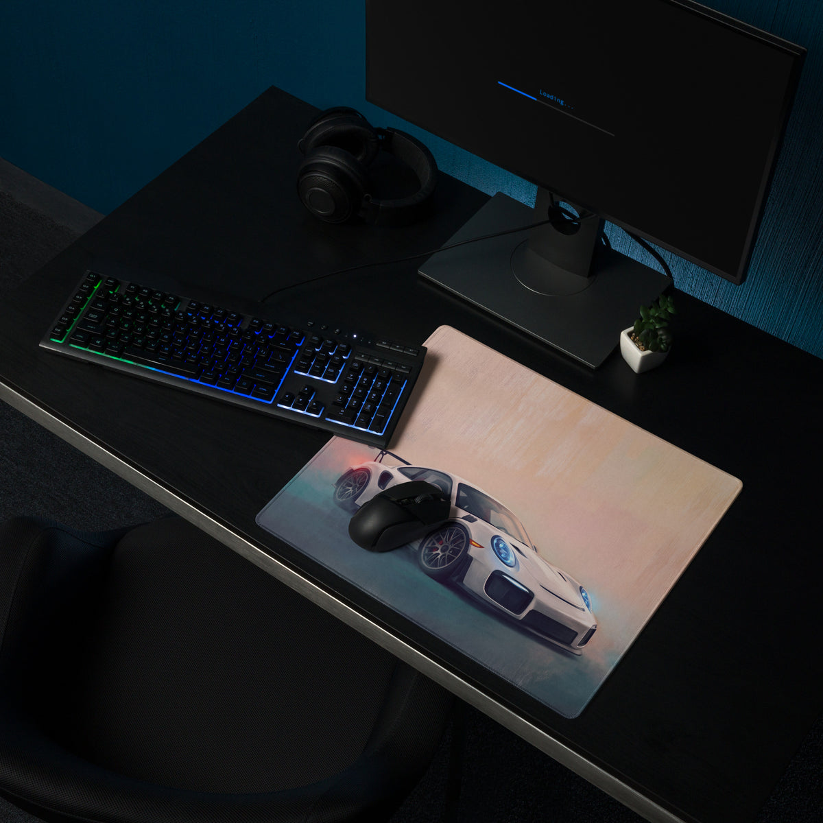 Porsche 911 GT3 RS Inspired Gaming Mouse Pad – White Race Car Extended Desk Mat