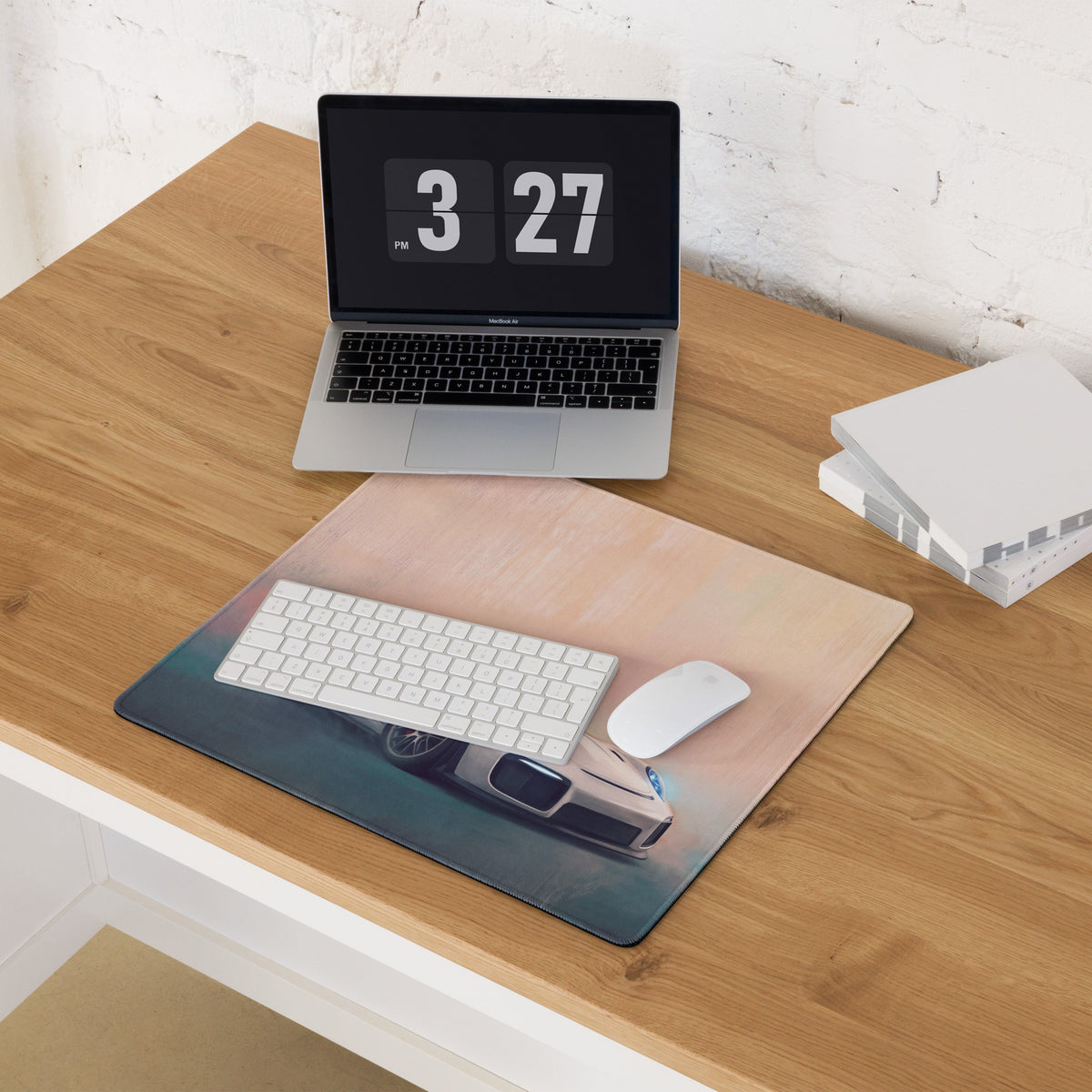 Porsche 911 GT3 RS Inspired Gaming Mouse Pad – White Race Car Extended Desk Mat