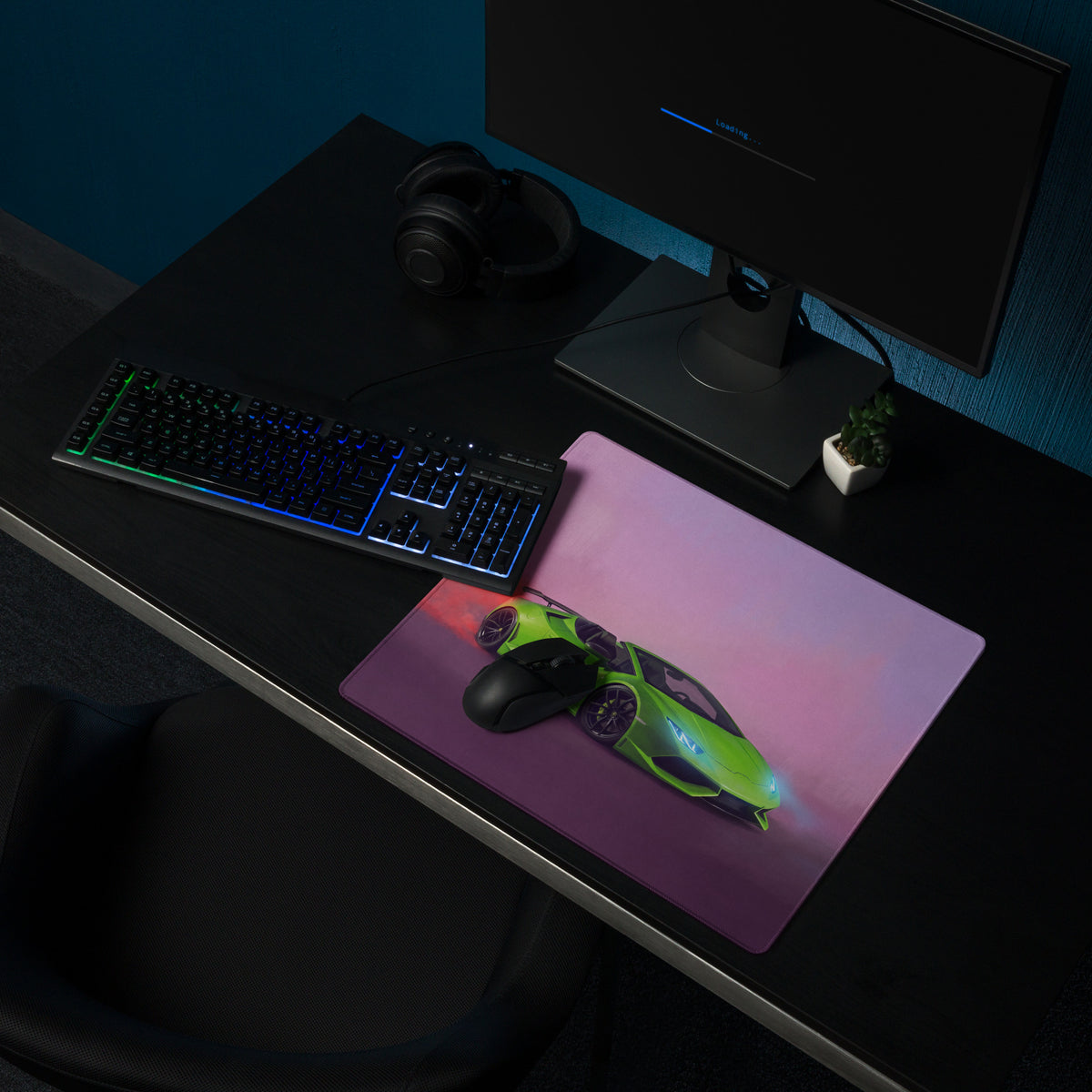 Gaming Lamborghini Huracán Spyder Inspired Neon Desk Mat – Anti-Slip Rubber XL Gaming Mousepad pad