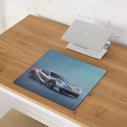 Silver and yellow ferrari 812 competizione inspired giallo extended non slip mousepad with rounded corners