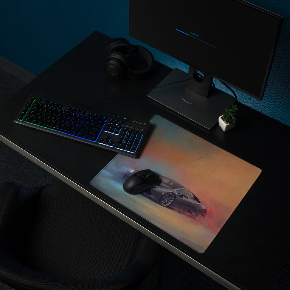 Lamborghini Huracán Inspired Shadow Edition Desk Mat – Heavy-Duty Rubber Base Mousepad