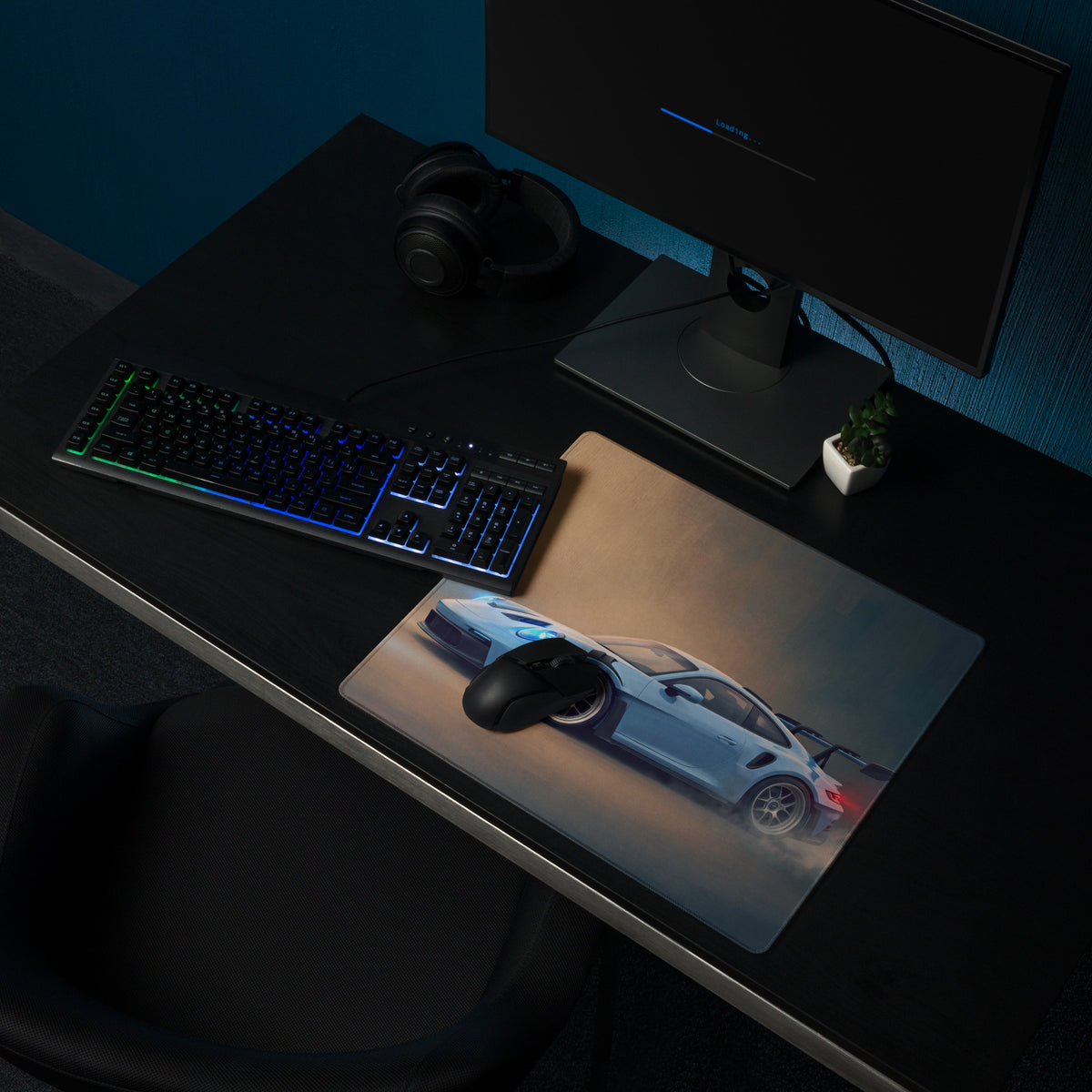 Porsche 911 GT3 RS Inspired Gulf Blue Desk Mat – Smooth Cloth PC Setup Mousepad