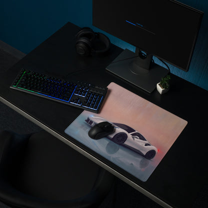 A sleek rectangular high-precision xl gaming mousepad featuring a glossy white ferrari 488 gtb sports car design