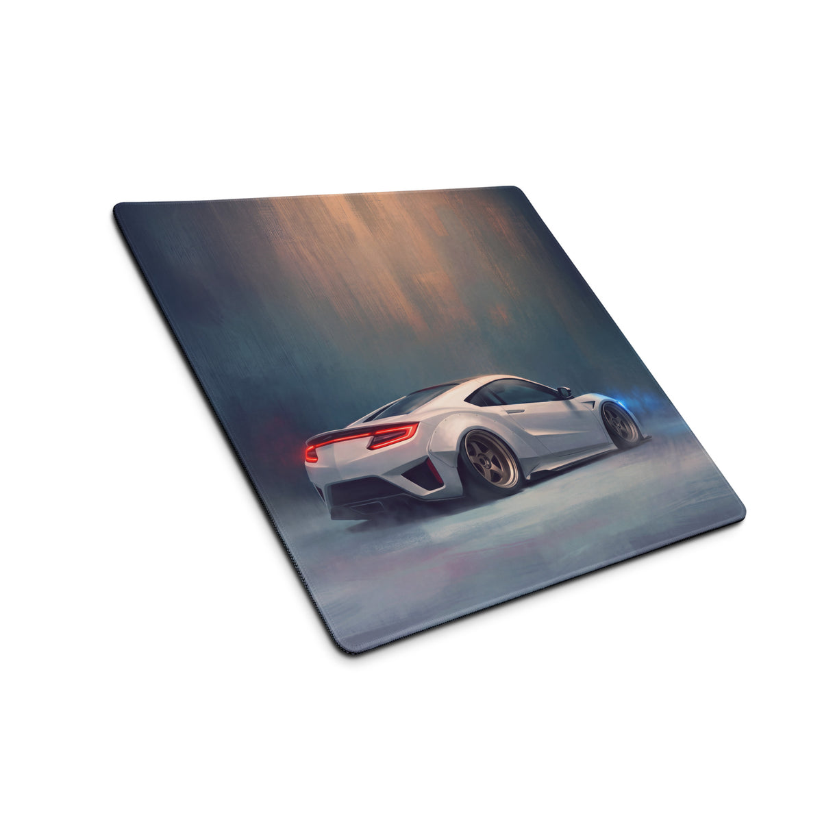 Acura NSX inspired widebody pure edition desk pad with white sports car graphic on rectangular non-slip rubber base