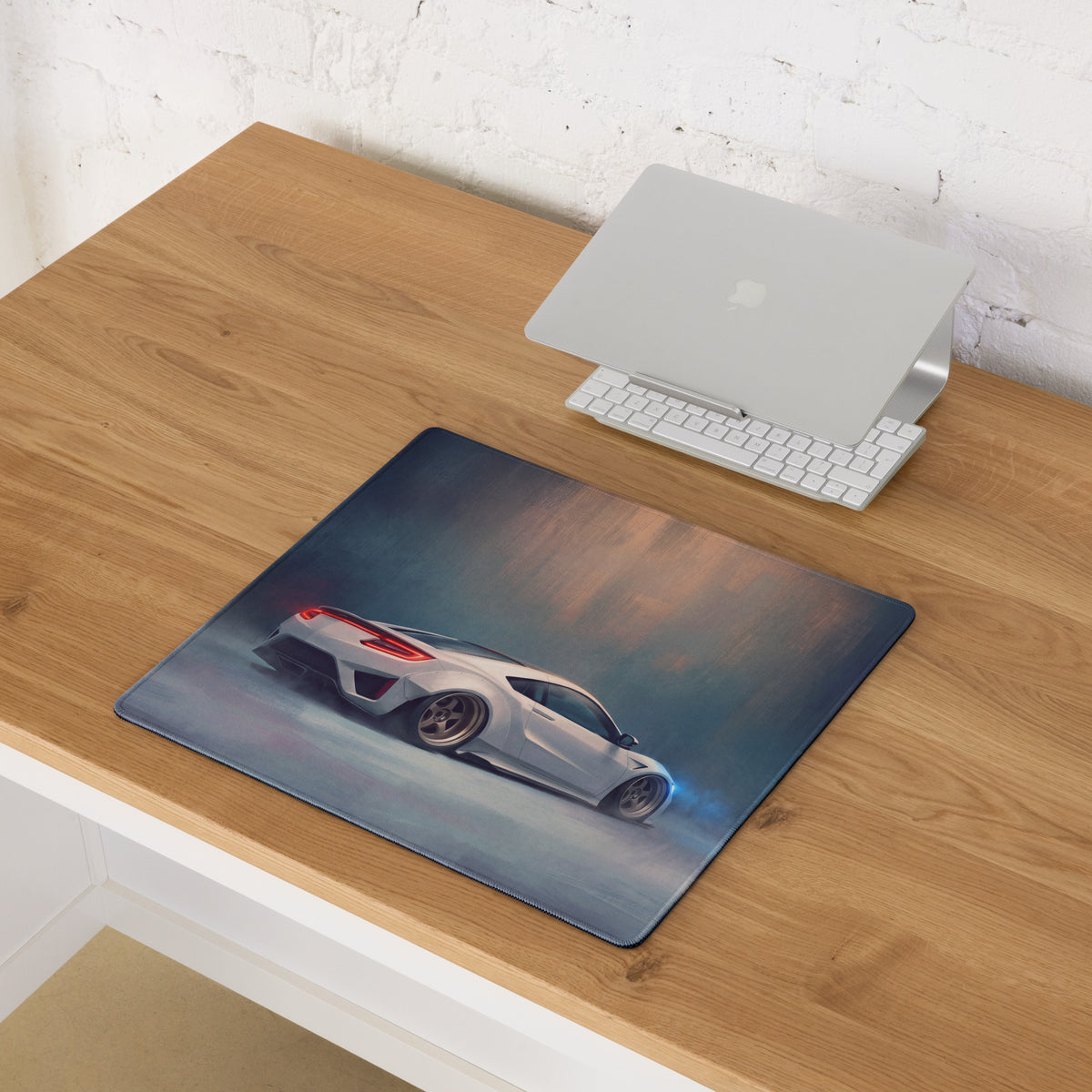 White Acura NSX inspired widebody pure edition sports car graphic on rectangular non-slip rubber gaming mousepad