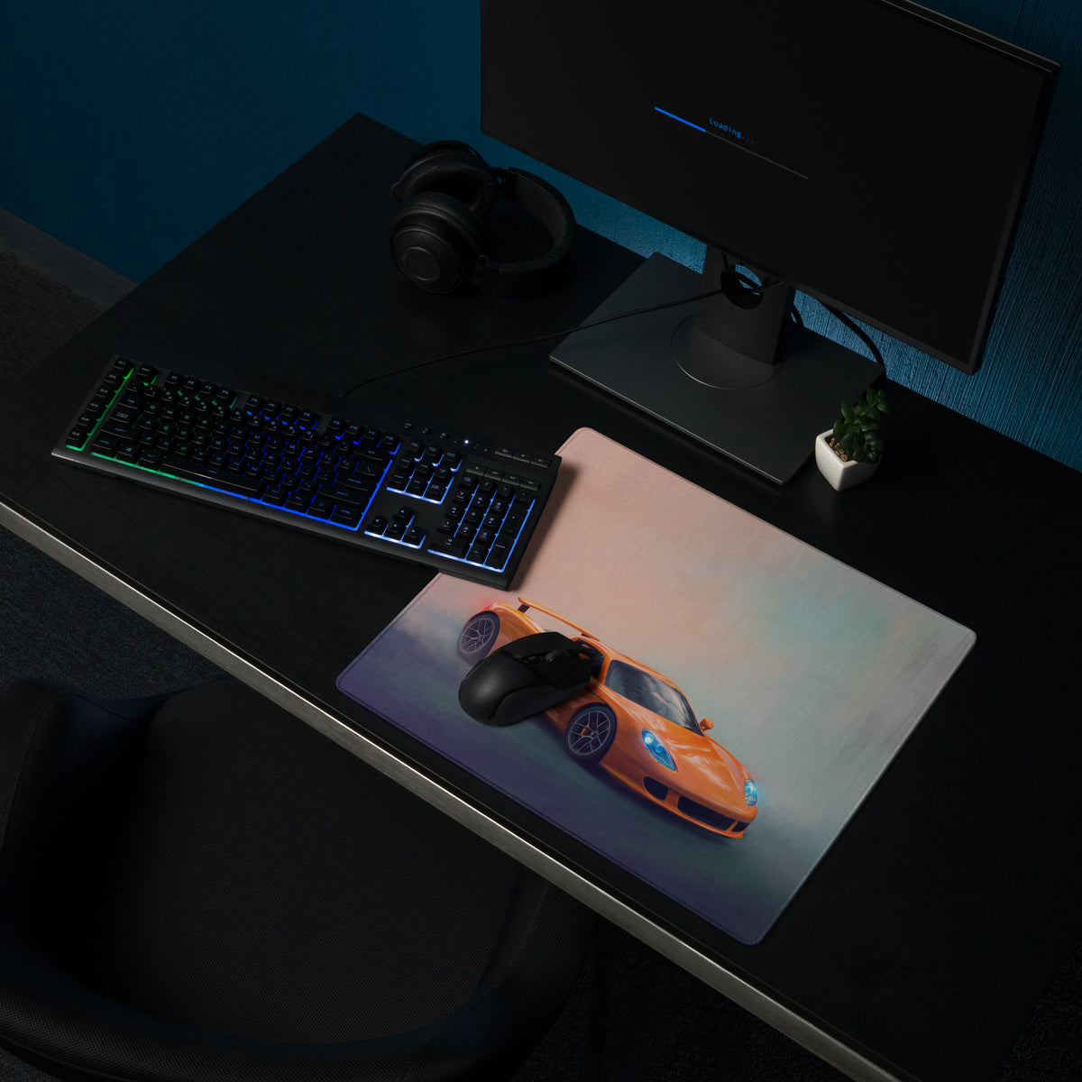 Orange sports car graphic ultra-glide cloth gaming mousepad inspired by porsche carrera gt arancio edition desk mat