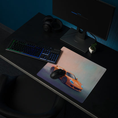 Orange sports car graphic ultra-glide cloth gaming mousepad inspired by porsche carrera gt arancio edition desk mat