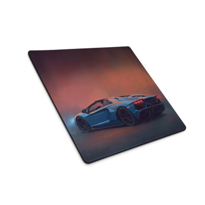 Blue lamborghini aventador sports car graphic printed on a non-slip rubber gaming mousepad desk mat