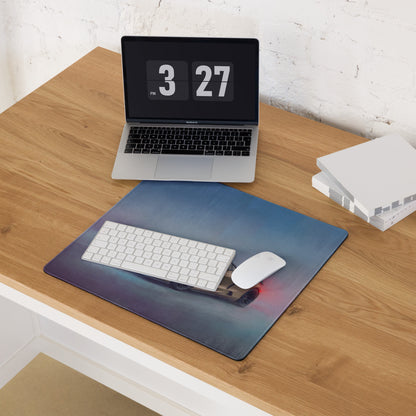 Blue gradient mousepad with futuristic car print featuring premium non-slip rubber base for smooth desktop use
