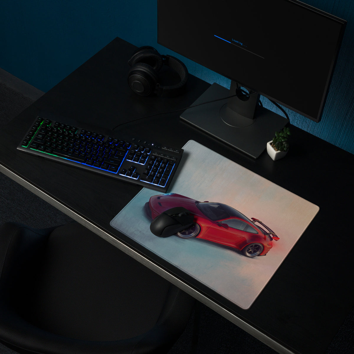Red sports car graphic mousepad featuring porsche 911 gt3 rs inspired crimson design low-friction gaming surface
