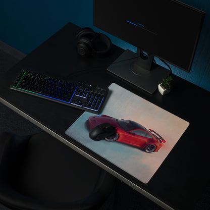 Red sports car graphic mousepad featuring porsche 911 gt3 rs inspired crimson design low-friction gaming surface