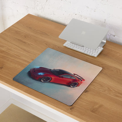 Rectangular low-friction gaming mousepad featuring a red sports car graphic inspired by porsche 911 gt3 rs crimson design