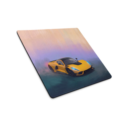 Yellow sports car graphic on rectangular wooden hennessey venom f5 inspired solar yellow high dpi micro weave mousepad