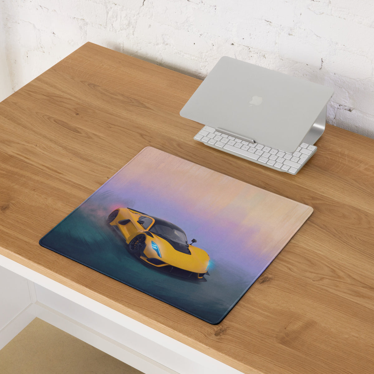 Yellow sports car graphic on hennessey venom f5 inspired solar yellow micro-weave gaming mousepad with gradient background