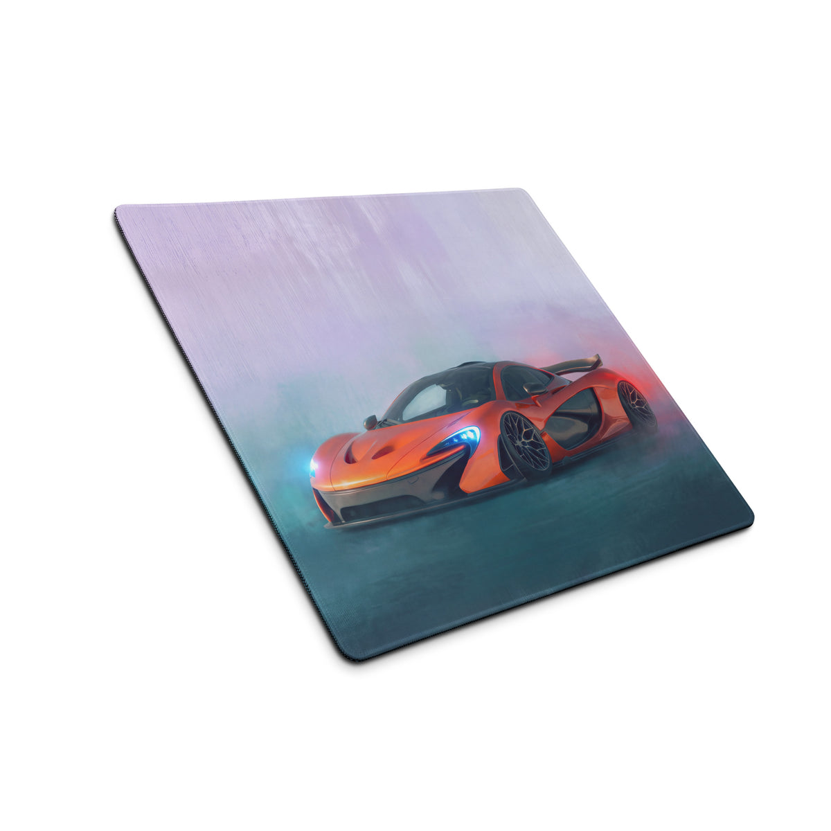 Orange mclaren sports car graphic printed on a rectangular non-slip rubber desktop mousepad desk mat