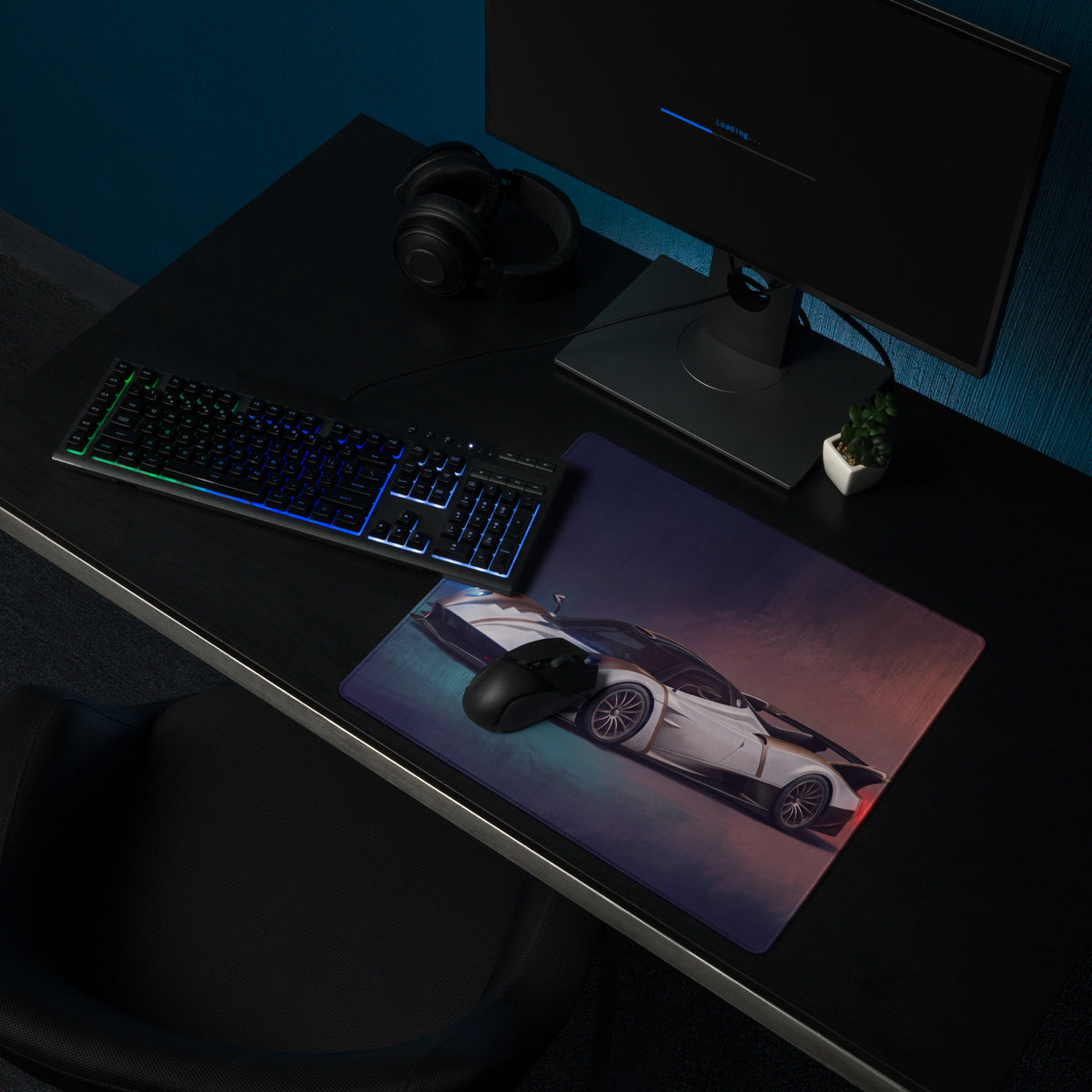 Pagani Huayra R inspired gold accent rectangular gaming mousepad with stitched edge and vibrant sports car graphic