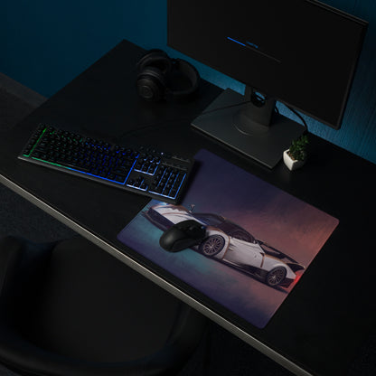 Pagani Huayra R inspired gold accent rectangular gaming mousepad with stitched edge and vibrant sports car graphic