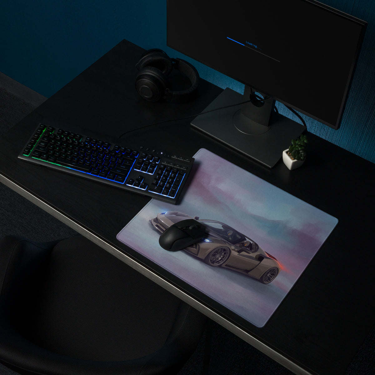 Ferrari 296 GTS inspired titanium edition low-friction rectangular gaming mousepad with silver sports car graphic and red accents